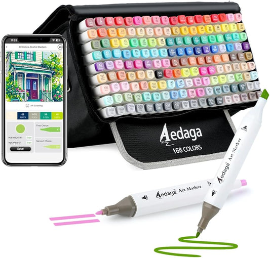 168 Colors Alcohol Markers with Free App, Dual Tip Art Markers with Kickstand Case for Artists Adults and Kids, Alcohol Based Marker for Coloring Painting Sketching and Drawing, Great Gift