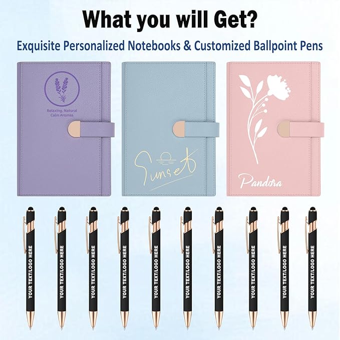 ENOMY Personalized A5 Notebook &10 PC Pens Set Custom Notebook 300 Pages Personalized Journal with Storage Pocket for Writing College Office Business Gift, Green