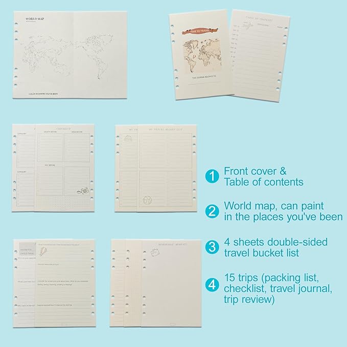 Travel Journal for Women Men, Leather Travel Scrapbook Notebook & Adventure Book Travel Planner Memory Diary, Travel Gifts (Blue)