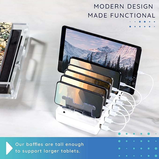 Charging Station for Multiple Devices – 6-Port USB Charging Dock for Apple & Android – Fast Multi-Charger Organizer for Phones, Tablets & More – Universal Desktop Charging Hub with Smart IC Tech