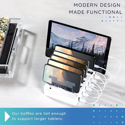 Charging Station for Multiple Devices – 6-Port USB Charging Dock for Apple & Android – Fast Multi-Charger Organizer for Phones, Tablets & More – Universal Desktop Charging Hub with Smart IC Tech