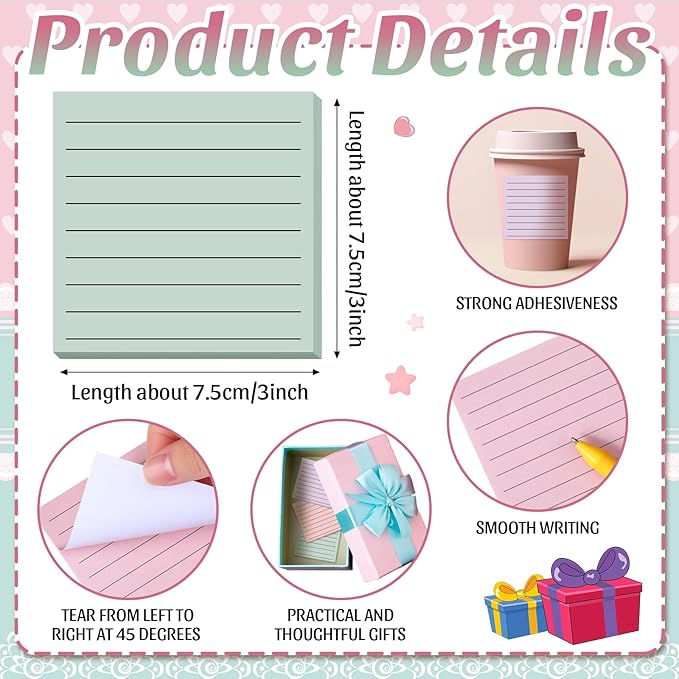 Yinder 24 Pcs Inspirational Sticky Notes Christmas Stocking Stuffers Motivational Sticky Notes Pad Employee Appreciation Gift Bulk for Teacher Nurse Coworker Office 3 x 3'' (No Words,Aesthetics)