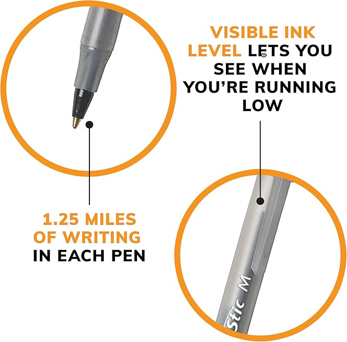 BIC Round Stic Xtra Life Black Ballpoint Pens, Medium Point (1.0mm), 400-Count Pack of Bulk Pens, Flexible Round Barrel for Comfortable Writing, No. 1 Selling Ballpoint Pens