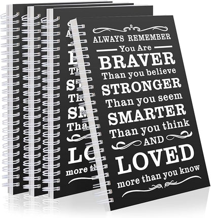 4Pcs A5 Spiral Notebook,Inspirational Journal,Motivational Journal for Women Men,100 Pages Lined Spiral Journal Notebook College Ruled Daily Diary for School,Travel,Business,Work (4Pcs Always-Black)