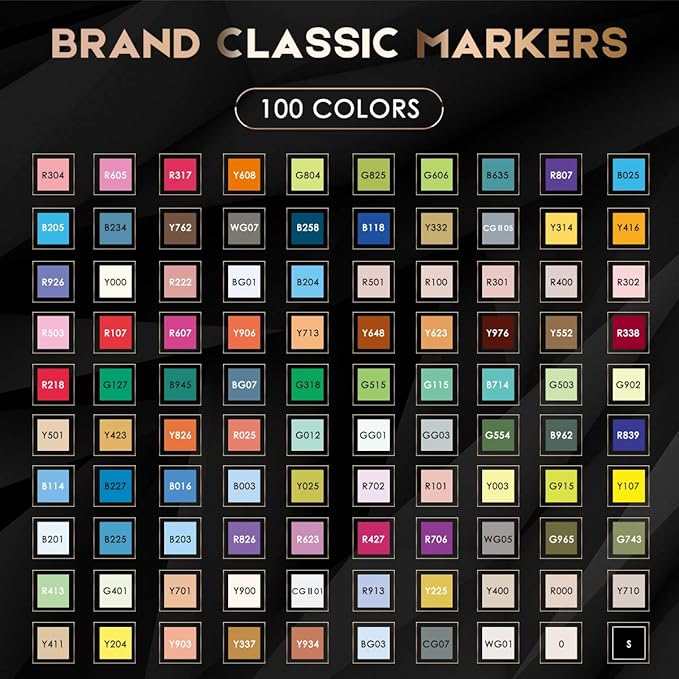Caliart Markers, 100 Colors Dual Tip Art Markers Sketch Pens Permanent Alcohol Based, with Case for Adults Artists Drawing Illustration Sketching Coloring (Black Barrel)
