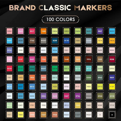 Caliart Markers, 100 Colors Dual Tip Art Markers Sketch Pens Permanent Alcohol Based, with Case for Adults Artists Drawing Illustration Sketching Coloring (Black Barrel)