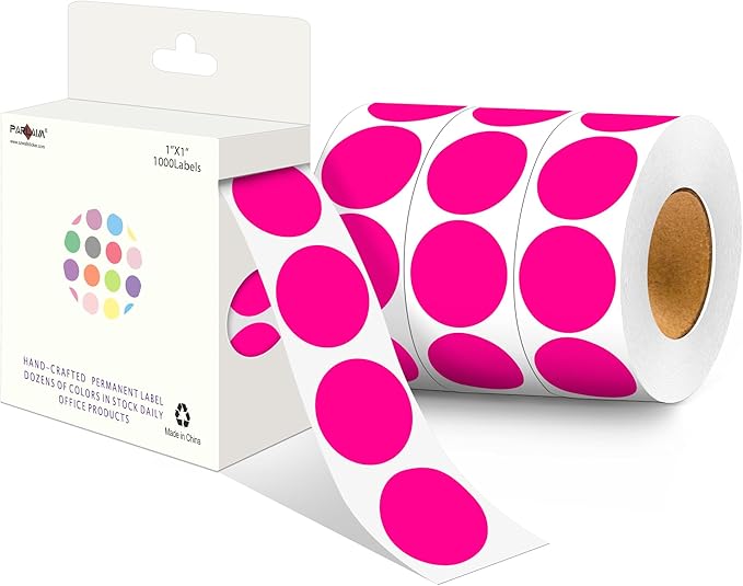 PARLAIM 4 Rolls 4000PCS 1 inch Round Color Coding Circle Dot Labels, 4000Pcs Color- Coding Label Sticker for Home Office Classroom (Fluorescent Pink)