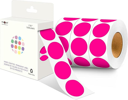 PARLAIM 4 Rolls 4000PCS 1 inch Round Color Coding Circle Dot Labels, 4000Pcs Color- Coding Label Sticker for Home Office Classroom (Fluorescent Pink)