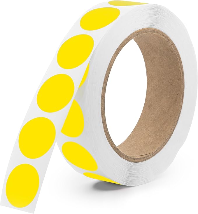 Yellow 1-Inch Circle Dot Stickers – 1,000 Round Adhesive Labels per Roll, Colored Stickers for Garage Sale Price Tags, Classroom, Inventory, Office & Yard Sale Supplies, Made in USA