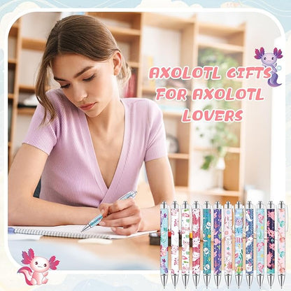 12 Pcs Christmas Axolotl Ballpoint Pens Cute Axolotl Black Ink Fancy Pens 1.00 mm Fine Point Smooth Writing for Journaling Aesthetic Office Supplies Party Favors Gift for Birthday