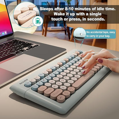 Wireless Bluetooth Keyboard for iPads Tablet Mac PC Laptop Desktop Smart Phone,Cute Typewriter Style Computer Keyboard with Round Raised Keys,Colorful Mini iPad Keyboard for Kids Girl Women-Cream Blue