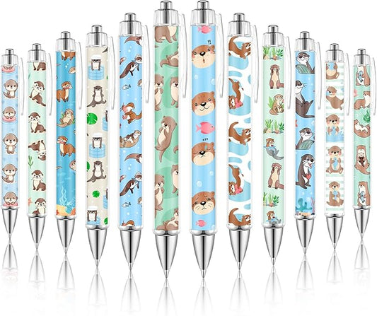 12 Pcs Christmas Animal Lover Gift Otter Ballpoint Pens Gifts for Women Girls Retractable 1.0 mm Black Ink Pen School Office Supplies Otter Party Favor for Teacher Students