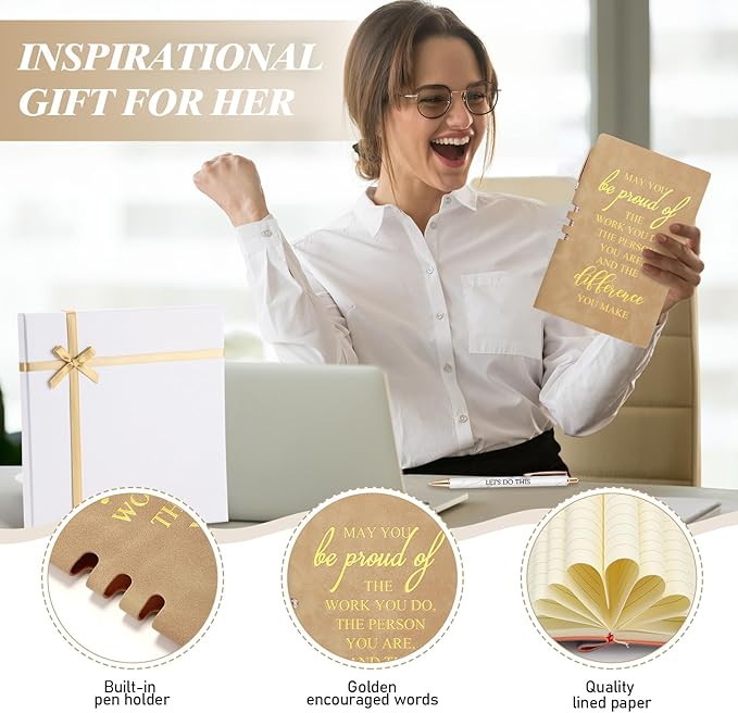 5 Pcs Employee Appreciation Gift Christmas Leather Journal Notebook 3 Ballpoint Pens with Box Thank You for Nurse Medical Assistant Coworker Teacher Social Worker Vet Tech Volunteer(Khaki)