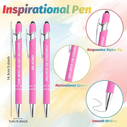100 Piece Inspirational Pens Kit with Stylus Tip & Sayings – 50 Motivational Pen + 50 Individual Bags – Uplifting Quote & Positive Ideas – For Teachers, Office, School, Meetings, Team Events(Pink)