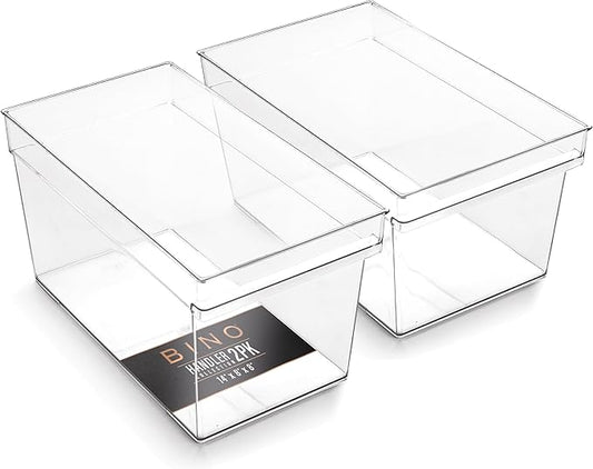 BINO | Plastic Storage Bins, Large - Deep | THE HANDLER COLLECTION | Multipurpose Organizer Bins | Kitchen Pantry Organizers and Storage | Clear Containers for Organizing Home | Freezer Organizer