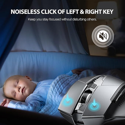 INPHIC Bluetooth Mouse Wireless, Tri-Mode, Upgraded Visible Battery, 2400 DPI, Silent Ergonomic Computer Mice, Mac, PC etc.-Gray