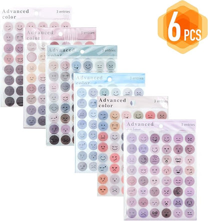 Lovely Face Circle Stickers -6 Pack (18 Sheet) Colorful Circles Stickers Pack - Translucent Color Coding Dots Labels - Assorted Color Code Sticker, for Customizing Planners to Do List Calendar