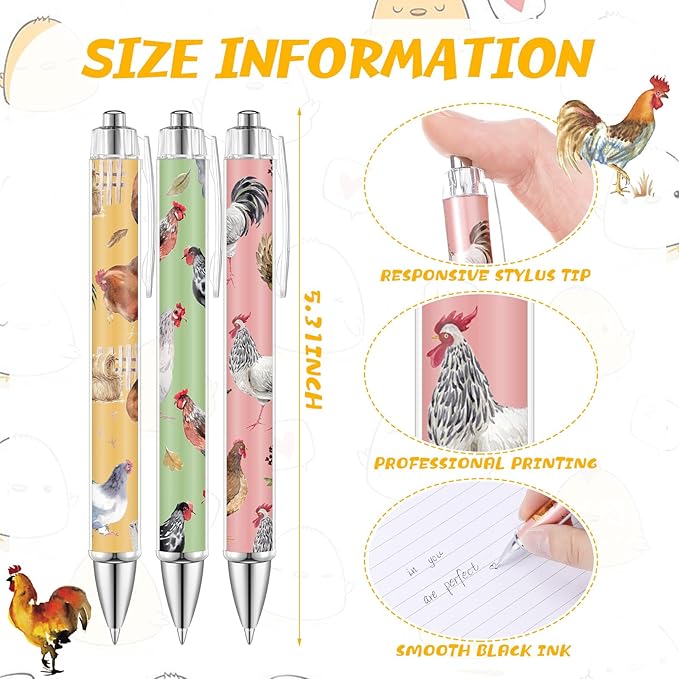 12 Pcs Christmas Animal Lover Gift Chicken Ballpoint Pens Gifts for Women Girls Retractable 1.0 mm Black Ink Hen Pen School Office Supplies Fancy Present for Teacher Students Birthday