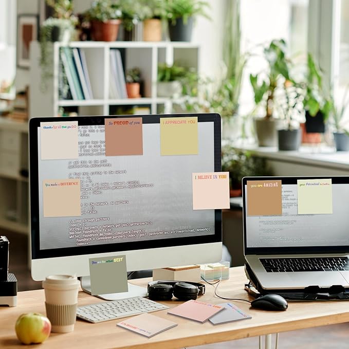 Yinder 24 Pcs Inspirational Sticky Notes Christmas Stocking Stuffers Motivational Sticky Notes Pad Employee Appreciation Gift Bulk for Teacher Nurse Coworker Office 3 x 3'' (Thank You,Boho)