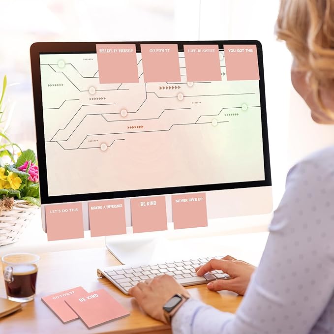 Yinder 24 Pcs Inspirational Sticky Notes Christmas Stocking Stuffers Motivational Sticky Notes Pad Employee Appreciation Gift Bulk for Teacher Nurse Coworker Office 3 x 3'' (Inspire,Pink)