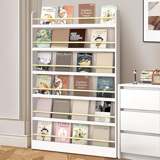 Book Shelf, Kids Bookshelf, Wall Bookshelf - 2/3/4/5/6 Tier Bookcase for Children's Books and Toys for Bedroom, Study or Living Room (Warm White)