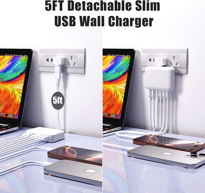 USB C Charger Power Hub, 100W 6-Port Charging Station Slim Wall Charger, Fast Charging Block Type-C for iPhone 16/15/14/13/12/11/Pro Max/XS/XR (6-Port)