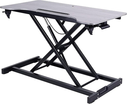 Rocelco Standing Desk Converter and Floor Mat - 31.5 Inch Sit Stand Up Dual Monitor Tabletop Riser with Tablet Mount, Height Adjustable Workstation - Deep Keyboard Tray - Gray (R VADRG-MAFM)