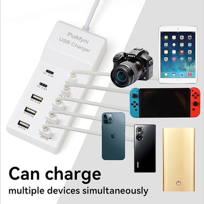Portable USB C Charging Station,USB-C 4-Ports, USB Charging hub 10-Ports/USB c Charger Block for Multiple Devices Phones Tablet Smartwatch Headphones Speakers (USB-4C+6A)