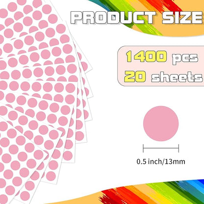 Starboling Dot Stickers - 1/2 Inch Pink Circle Labels, 1400pcs Writable Color Coding, Round Labels for Office, Classroom, Garage Sale