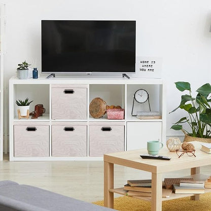 Storage Bins with Lids, Collapsible Linen Fabric Boxes Organizer Containers with Lid Foldable Storage Box Basket for Closet, Shelves, Home, Office, 12 x 12 x 12.4 Inch, 4 Pack, Beige