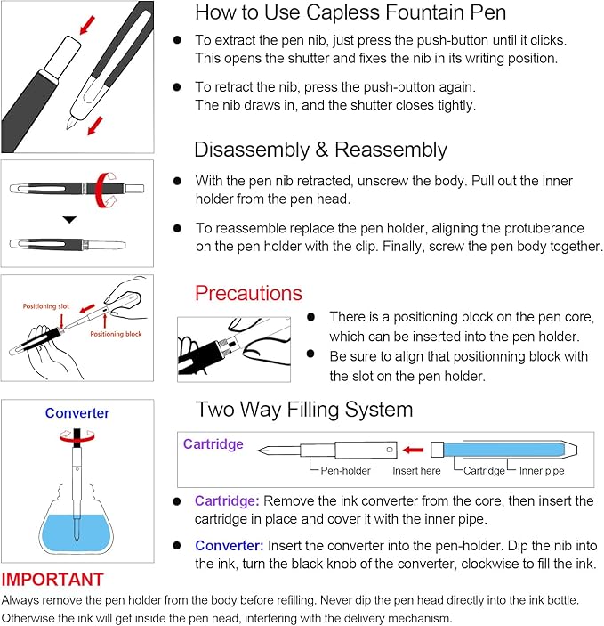 JINHAO 20 Press Fountain Pen, Retractable Capless Resin Pen with Ink Converter (F Nib 0.5mm, Transparent Black - Black Clip)