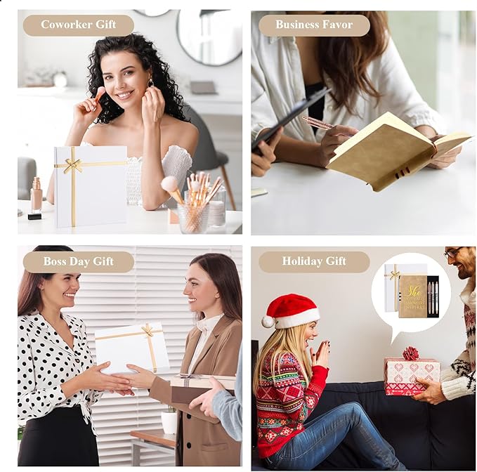 5 Pcs Boss Gifts for Women Set Leather Journal Ballpoint Pens with Box Thank You Employee Appreciation Thanksgiving Christmas Gifts for Female Leader Birthday Bestie Coworker (Khaki)