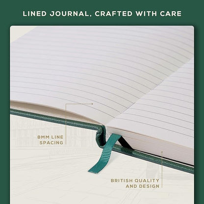 BEECHMORE BOOKS Lined Journal Notebook, 5.8 x 8.3 inch, A5 160 Lined Pages, Hardcover Leather Journals for Women, Men, Writing and Notebooks for Work - 120 GSM Thick Paper, Gifts Box Included