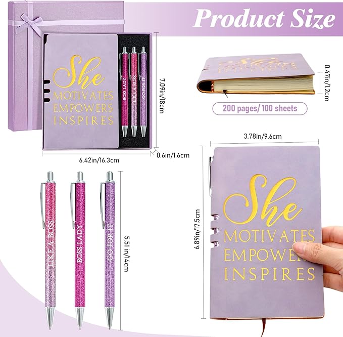 5 Pcs Boss Gifts for Women Set Leather Journal Ballpoint Pens with Box Thank You Employee Appreciation Thanksgiving Christmas Gifts for Female Leader Birthday Bestie Coworker (Purple)
