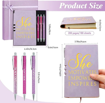 5 Pcs Boss Gifts for Women Set Leather Journal Ballpoint Pens with Box Thank You Employee Appreciation Thanksgiving Christmas Gifts for Female Leader Birthday Bestie Coworker (Purple)