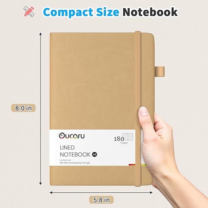 Oucaru Lined Journal Notebook, 16 Pack, 180 Pages, A5 Journals for Writing, 100 GSM Thick Paper, Small Notebooks Daily Journal for Women Men Work, Business, School, Travel Supplies
