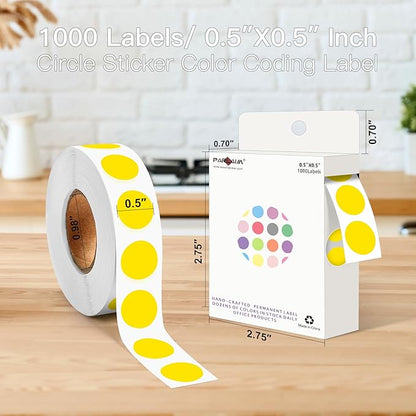 PARLAIM 1/2 Inch Circle Sticker Labels,1000 Stickers Round Color Coding Circle Dots Stickers,Roll Dot Stickers Label for Office Home Office(Yellow)