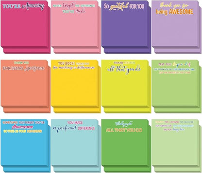 Yinder 24 Pcs Employee Appreciation Sticky Notes Xmas Gift Bulk Motivation Note Pads Mini Inspirational Note Gift for Teacher Nurse Staff Coworker Office Supply 3 x 3'' (Appreciation,Multicolor)