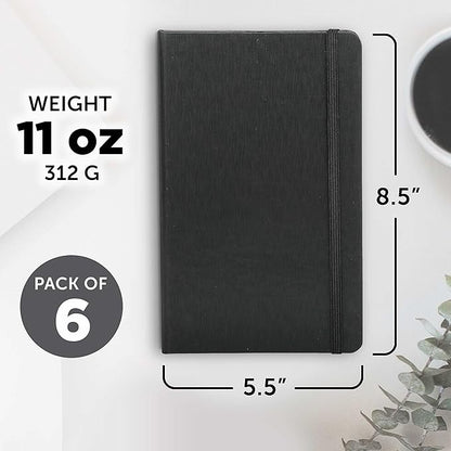 DISCOUNT PROMOS Hardcover Notebook Journals with Elastic Colored Band Set of 6, Bulk Pack - Perfect for School, Office, Home - Black