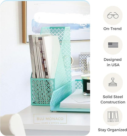 BLU MONACO Aqua - Teal 6 Piece Cute Desk Organizer Set - Desk Organizers and Accessories for Women - Cute Office Desk Accessories - Desktop Organization