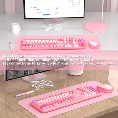 Wireless Keyboard and Mouse,MOFII 104 Round Keys Lovely Full-Size Cute Colorful Keyboard and Mouse with Retro Typewriter for PC/Mac/Laptop/Tablet/Computer/Windows Pink