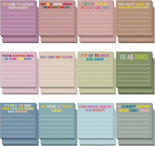 Yinder 24 Pcs Inspirational Sticky Notes Christmas Stocking Stuffers Motivational Sticky Notes Pad Employee Appreciation Gift Bulk for Teacher Nurse Coworker Office 3 x 3'' (Health,Morandi Color)