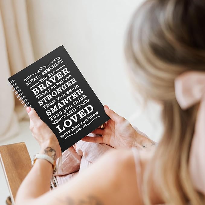 2 Pcs A5 Spiral Notebook,Inspirational Journal,Motivational Journal for Women Men,100 Pages Lined Spiral Journal Notebook College Ruled Daily Diary for School,Travel,Business,Work (Always-Black)