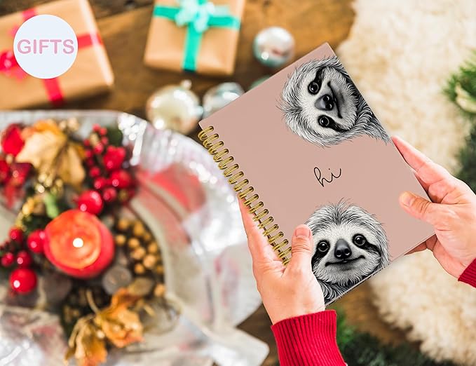 Sloth Notebook Journal,Pink Cute Animal Notebook Journal for School Women Teen Girls Kids,Gifts for Sloth Lovers,Hardcover Spiral Notebooks for Work Notes Journaling,5.5x8.3 Inch