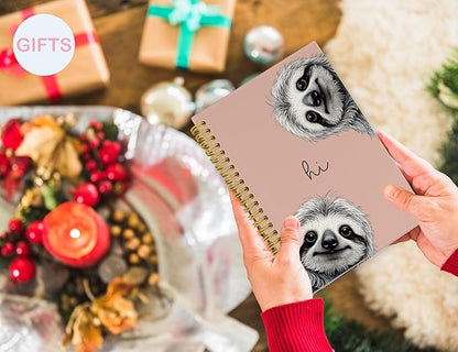 Sloth Notebook Journal,Pink Cute Animal Notebook Journal for School Women Teen Girls Kids,Gifts for Sloth Lovers,Hardcover Spiral Notebooks for Work Notes Journaling,5.5x8.3 Inch