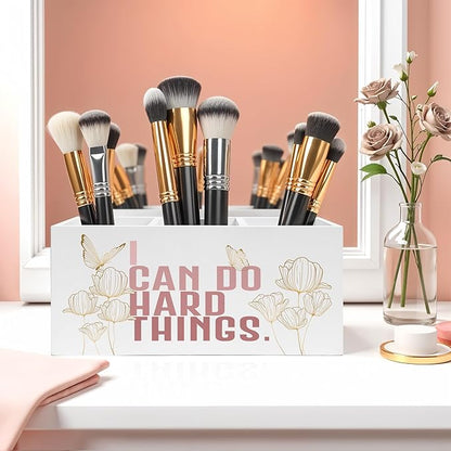 I Can Do Hard Things Pencil Pen Holder for Desk, Butterfly Floral Inspirational Wooden Pencil Holder Organizer for Home Office Desk Accessories, Encouragement Gifts for Women