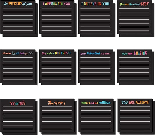 Yinder 24 Pcs Inspirational Sticky Notes Christmas Stocking Stuffers Motivational Sticky Notes Pad Employee Appreciation Gift Bulk for Teacher Nurse Coworker Office 3 x 3'' (Appreciation,Black)
