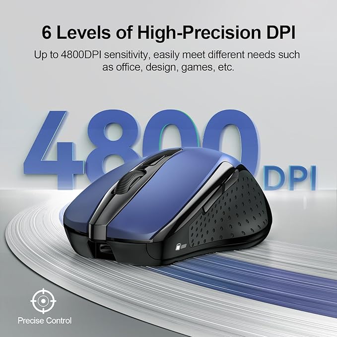 TECKNET Rechargeable Wireless Mouse, 2.4G Silent Quiet Click, 6 Adjustable 4800 DPI, Cordless Computer Mouse, Ergonomic Mouse for Laptop, 6 Buttons USB for Chromebook, Ergo Grip - Blue