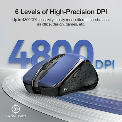 TECKNET Rechargeable Wireless Mouse, 2.4G Silent Quiet Click, 6 Adjustable 4800 DPI, Cordless Computer Mouse, Ergonomic Mouse for Laptop, 6 Buttons USB for Chromebook, Ergo Grip - Blue