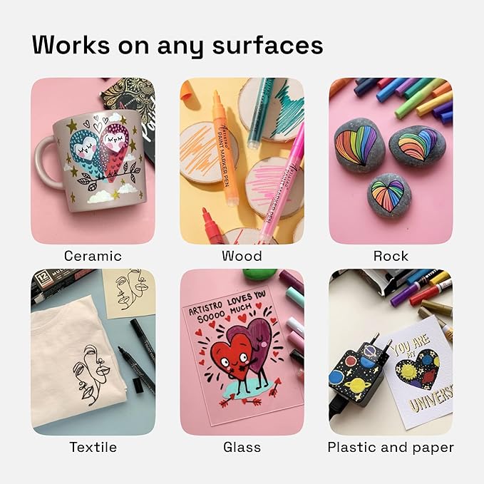 ARTISTRO 30 Acrylic Paint Pens, Art Set Acrylic Paint Markers, Fabric Markers for Textile, Canvas, Rock, Glass, Wood, Paper, DIY, for Kids and Adults, Extra Fine